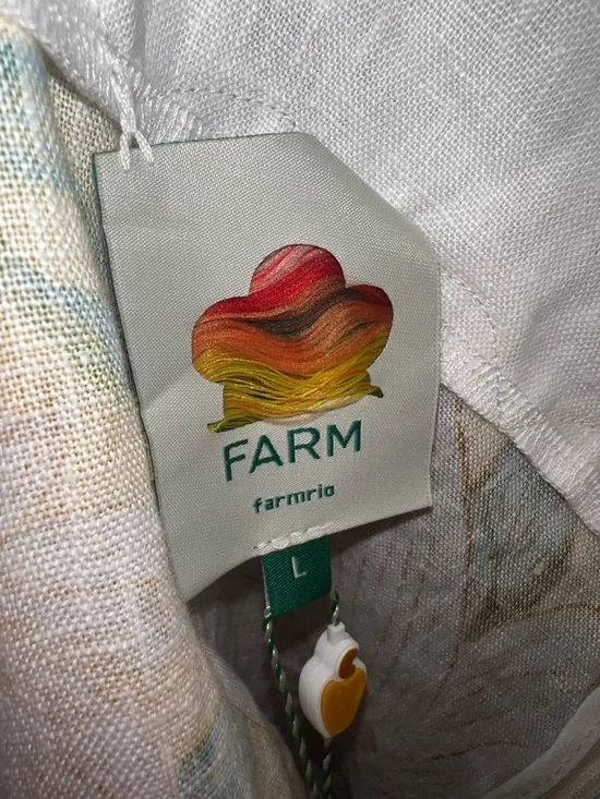 Farm Rio Guaragarden 100% Linen Halter Midi Dress Button Back Floral NWT Large - Picture 15 of 16